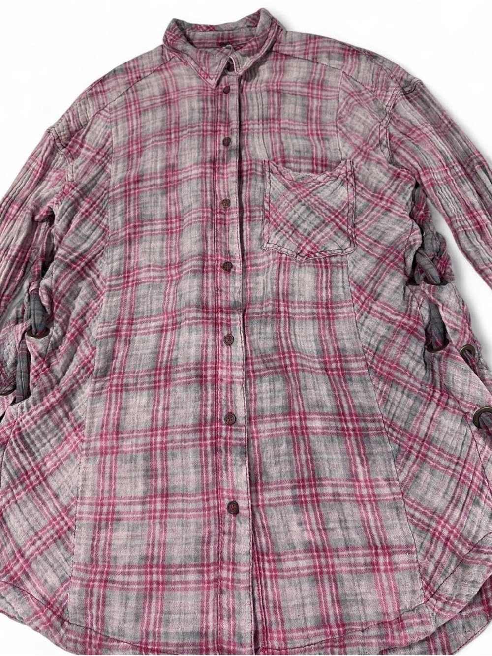 Free People Nordic Night Side Lace Up Plaid Gauze Shirt XS - Picture 3 of 7